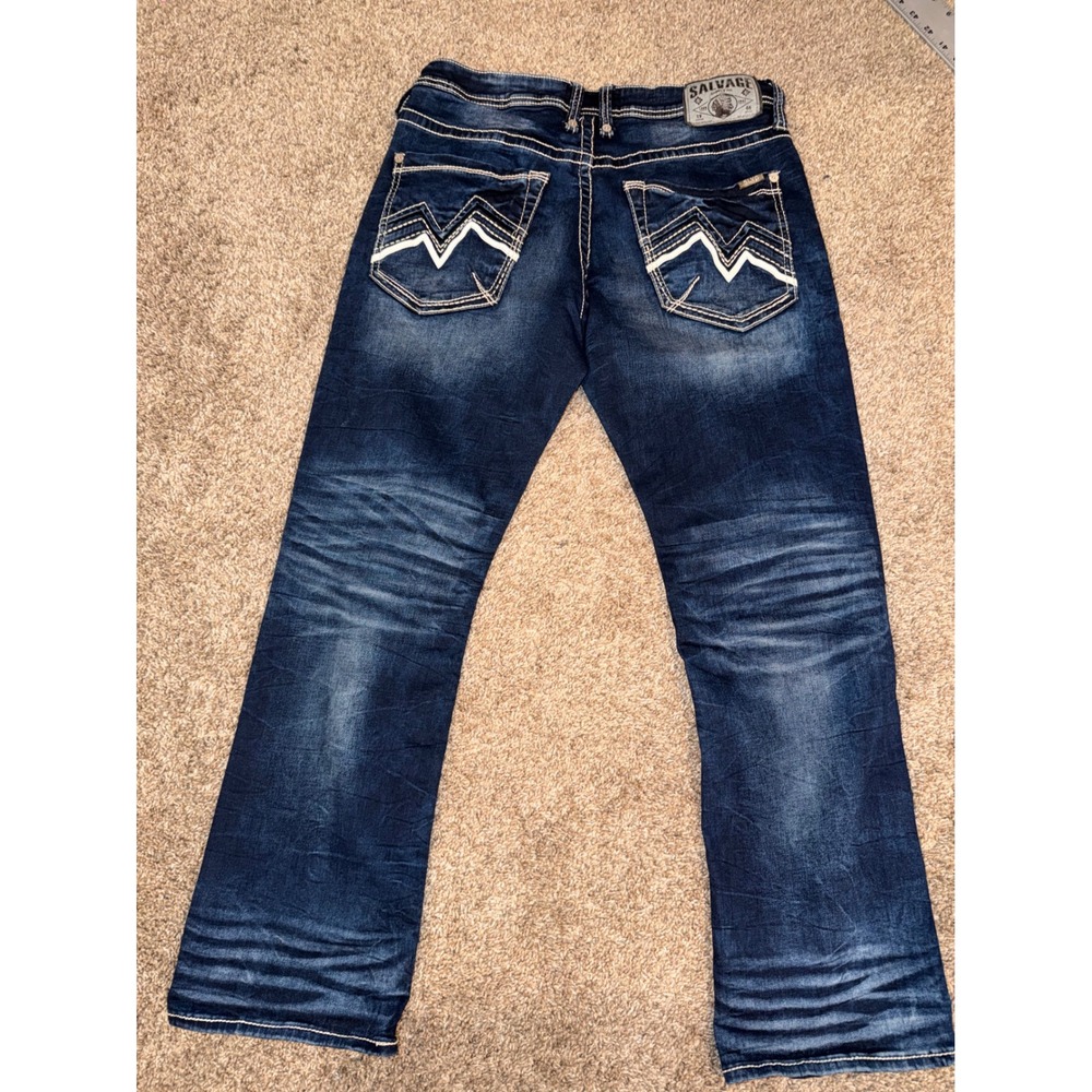 Salvage Supply Co Mens Riot Taper Athletic Fit Jeans Dark Wash Blue 34x30 (656) - Picture 6 of 7